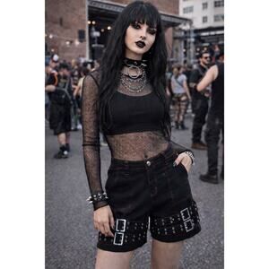 Hot Topic Black Goth Punk Buckle Strap Shorts 5 Studded Eyelet Alt Grunge Y2K